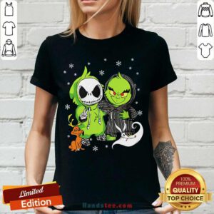Jack Skellington And The Grinch Halloween V-neck- Design By Handstee.com