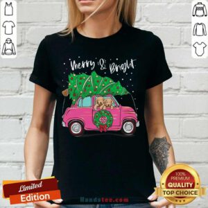 Nice Merry And Bright Pitbull Dog Ugly Christmas V-neck - Design by handstee.com