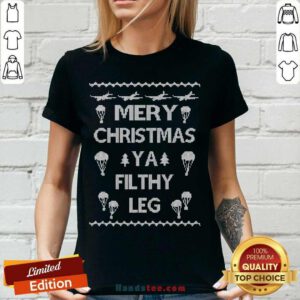 Nice Merry Christmas Ya Filthy Leg Ugly Christmas V-neck - Design by handstee.com