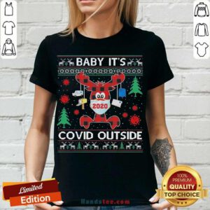 Reindeer Face Mask 2020 Baby It’s Covid Outside Ugly Christmas V-neck- Design By Handstee.com