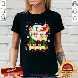 Nice Santa Claus riding Siamese Reindeer Merry Christmas V-neck- Design by handstee.com