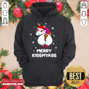 Unicorn Merry Kissmyass Ugly Christmas Hoodie- Design By Handstee.com