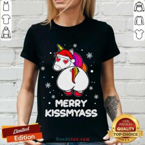 Unicorn Merry Kissmyass Ugly Christmas V-neck- Design By Handstee.com