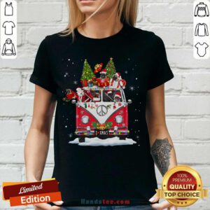 Hippie Dog And Santa I Love Merry Christmas V-neck- Design By Handstee.com