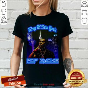 Official King Of New York Pop Smoke Black V-neck - Design by handstee.com