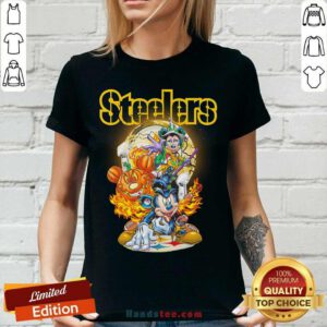 Mickey Mouse Pumpkin Pittsburgh Steelers Halloween V-neck- Design By Handstee.com