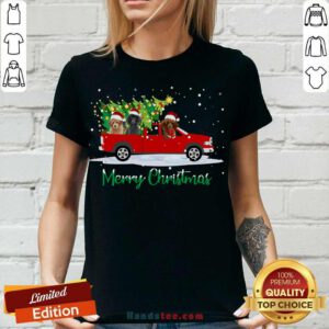 Poodle Red Car Truck Christmas Tree Funny Santa Xmas Dog V-neck- Design By Handstee.com