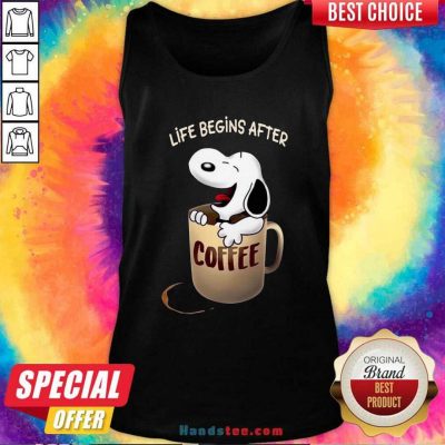 Official Snoopy Life Begins After Coffee Tank Top - Design by handstee.com