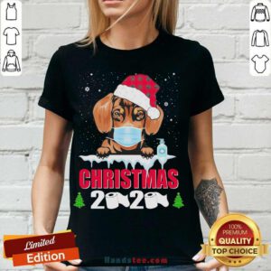 Daschund Santa Christmas 2020 V-neck- Design By Handstee.com
