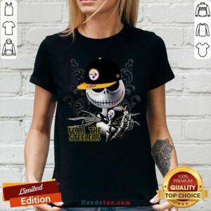 Jack Skellington Fear The Pittsburgh Steelers V-neck- Design By Handstee.com