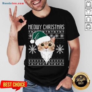 Meowy Christmas Santa Ugly Christmas Shirt- Design By Handstee.com