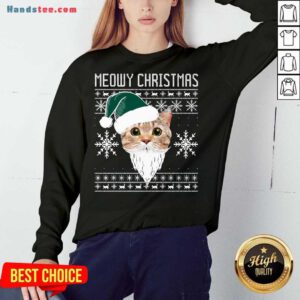 Meowy Christmas Santa Ugly Christmas Sweatshirt- Design By Handstee.com