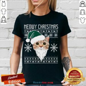 Meowy Christmas Santa Ugly Christmas V-neck- Design By Handstee.com