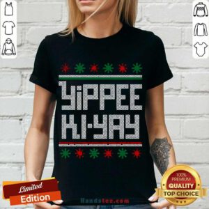 Yippee Ki Yay Funny Christmas Cross Stitch Pullover V-neck- Design By Handstee.com