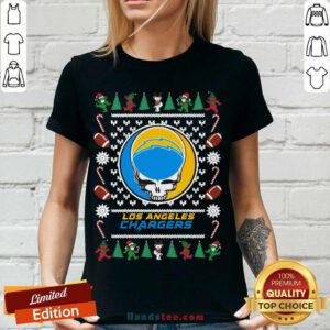Los Angeles Chargers Grateful Dead Ugly Christmas V-neck- Design By Handstee.com