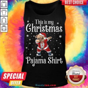 This Is My Christmas Pajama Dabbing Dog Santa Hat Christmas Tank-Top- Design By Handstee.com
