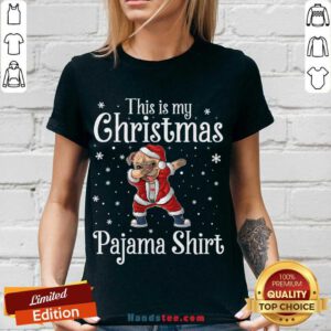 This Is My Christmas Pajama Dabbing Dog Santa Hat Christmas V-neck- Design By Handstee.com