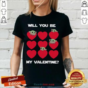 Premium Baby Yoda Heart Will You Be My Valentine V-neck - Design by handstee.com