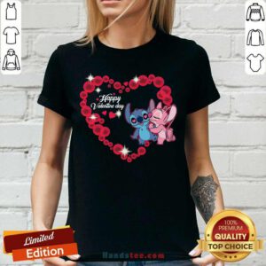 Premium Disney Stitch And Lilo Happy Valentine Day V-neck - Design by handstee.com