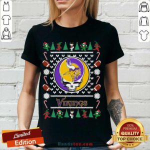 Minnesota Vikings Grateful Dead Ugly Christmas V-neck- Design By Handstee.com