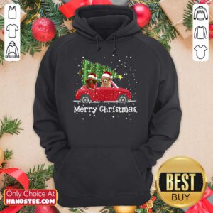 Poodle Red Car Truck Christmas Tree Santa Xmas Dog - Merry Christmas Poodle Dog Hoodie- Design By Handstee.com