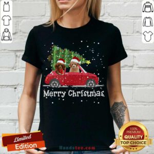 Poodle Red Car Truck Christmas Tree Santa Xmas Dog - Merry Christmas Poodle Dog V-neck- Design By Handstee.com