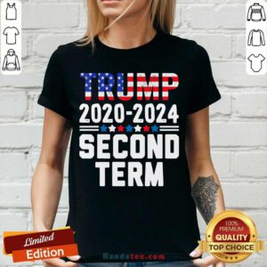 Premium Trump 2020 2024 Second Term Vintage American Flag V-neck- Design by handstee.com