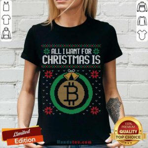 Ugly Sweater Christmas Bitcoin V-neck- Design By Handstee.com