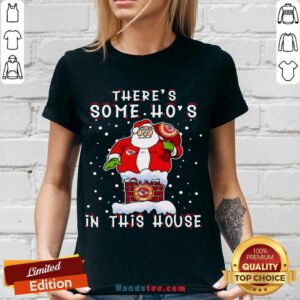 Kansas City Chiefs Christmas There Is Some Hos In This House Santa Stuck In The Chimney NFL Youth V-neck- Design By Handstee.com