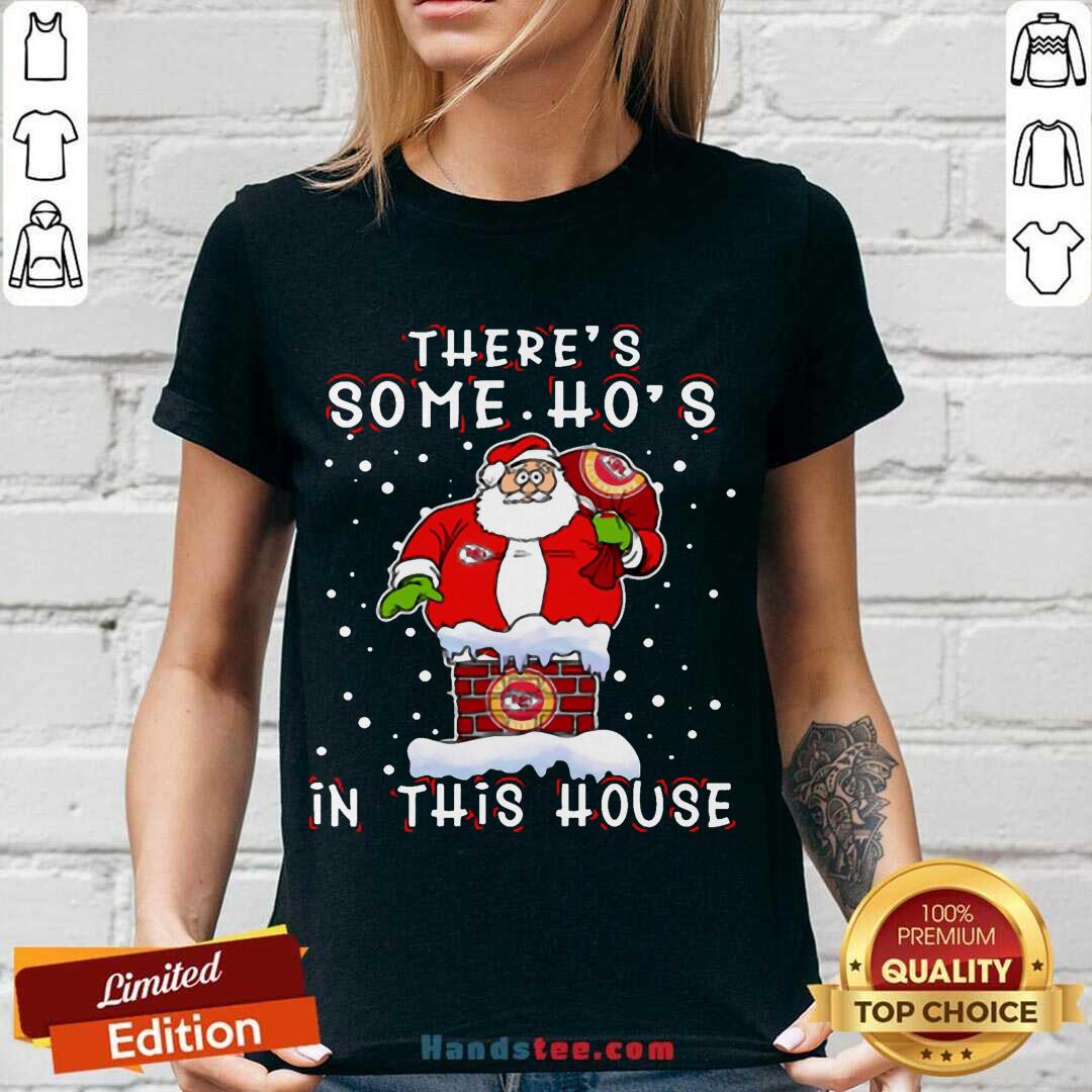 Kansas City Chiefs Christmas There Is Some Hos In This House Santa Stuck In The Chimney NFL Youth V-neck- Design By Handstee.com