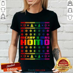 Merry X Mas Homo Rainbow Color Bisexual Homosexual Pride V-neck- Design By Handstee.com