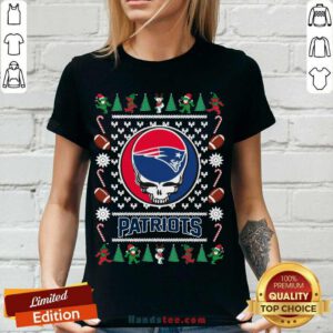 New England Patriots Grateful Dead Ugly Christmas V-neck- Design By Handstee.com