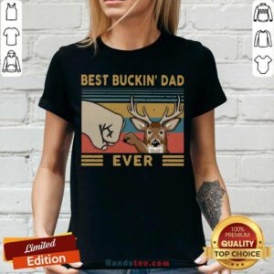 Reindeer Best Buckin’ Dad Ever Vintage V-neck- Design By Handstee.com