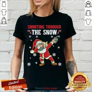 Snorthing Through The Snow Dabbing Santa Claus Face Mask Toilet Paper Hand Sanitizer V-neck- Design by handstee.com