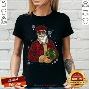 Cool Santa Police Officer Giving Gift On Ugly Christmas V-neck- Design By Handstee.com