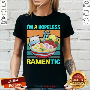 Top Kawaii Ramen Cat Noodles I’m A Hopeless Ramentic Vintage V-neck - Design by handstee.com