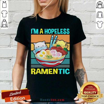 Top Kawaii Ramen Cat Noodles I’m A Hopeless Ramentic Vintage V-neck - Design by handstee.com