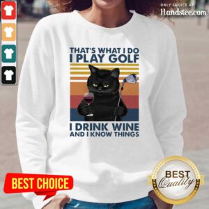 Cheated Black Cat I Play Golf I Drink Wine And I Know Things 7 Vintage Retro Long-Sleeved - Design by Handstee.com