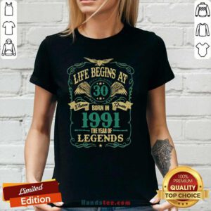 Good Life Begins At 30 Born In 1991 V-neck - Design by Handstee.com