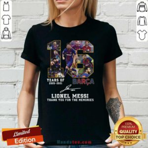 Happy 16 Years Barca Lionel Messi V-neck - Design by Handstee.com