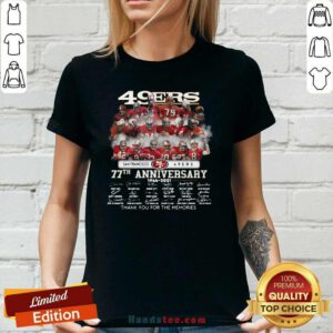 Tense San Francisco 49ers 77th Anniversary 1944 2021 Signatures Ladies Tee