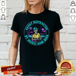 Terrible Easily Distracted By Music And 9 Beer Skull Ladies Tee - Design by Handstee.com