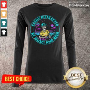 Terrible Easily Distracted By Music And 9 Beer Skull Long-Sleeved - Design by Handstee.com