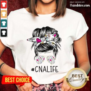 Delighted Girl Bun Hair Glasses CNA Life Ladies Tee