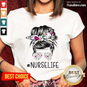 Excited Girl Bun Hair Glasses Nurse Life Ladies Tee