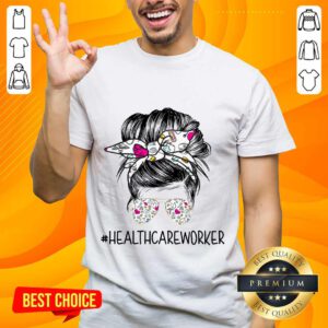 Happy Girl Bun Hair Glasses Healthcare Worker Shirt