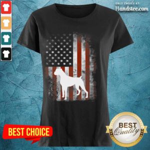 White Boxer Dog American Flag Ladies Tee