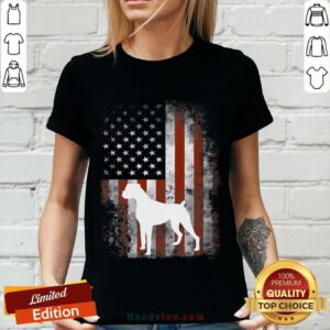White Boxer Dog American Flag V-neck