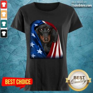 Dachshund Wrapped In American Flag Ladies Tee