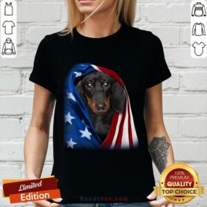 Dachshund Wrapped In American Flag V-neck